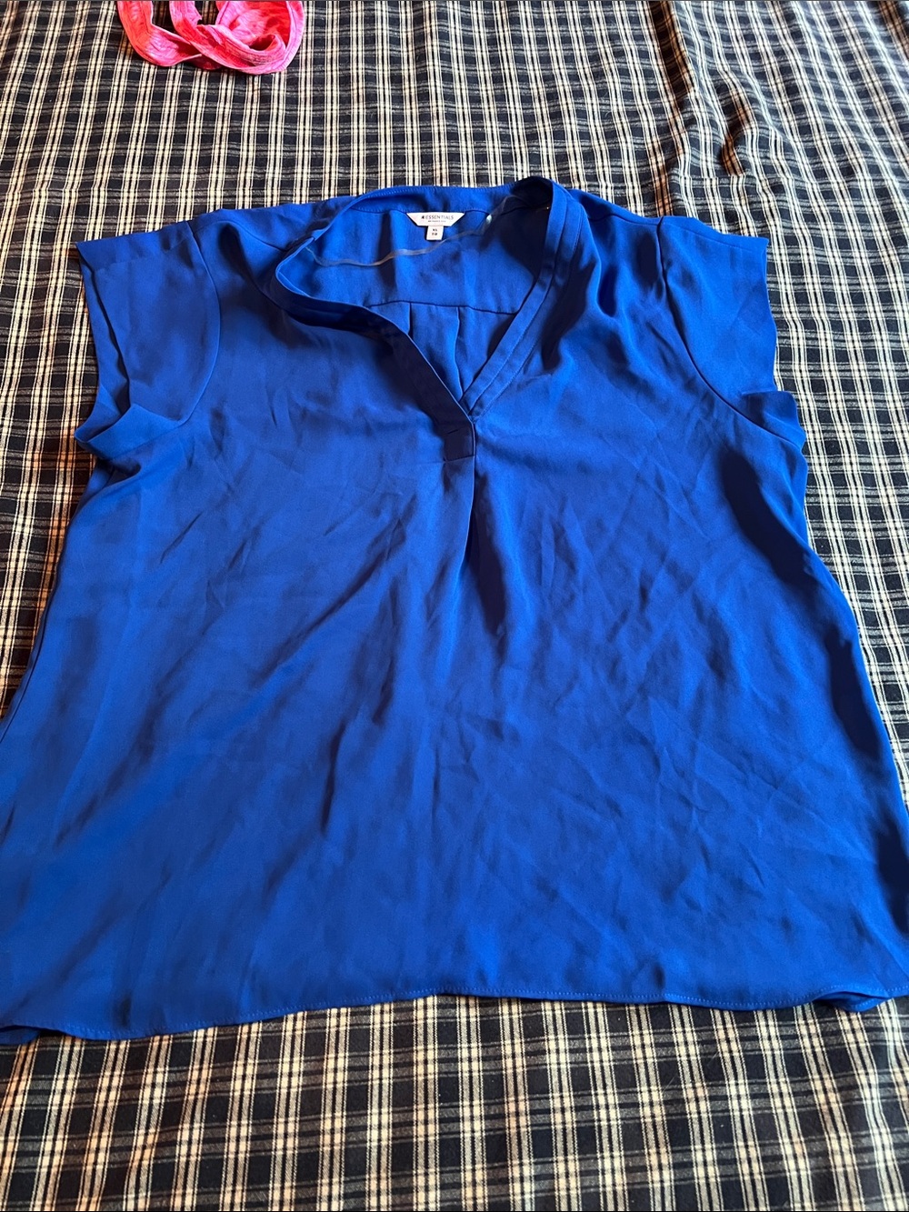 Essentials Royal Blue V-Neck Cap Sleeve Blouse
